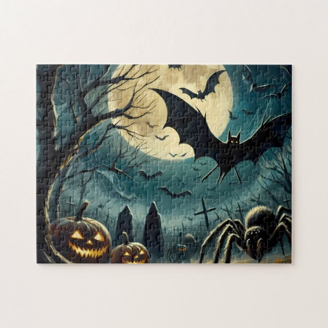 Quebra-cabeça Assustador de Cemitério de Halloween (Horizontal)