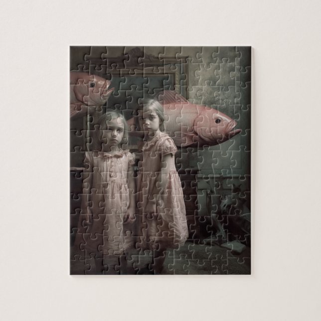 Quebra-cabeça Assustador Peixe Rosa Gira Horror (Vertical)