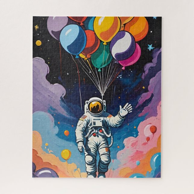 Quebra-cabeça Astronauta com balões coloridos no espaço (Vertical)