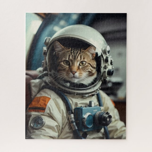 Quebra-cabeça Astronauta de Gato cinza no Espaço Exterior (Vertical)