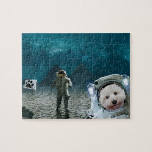 Quebra-cabeça Astronauta Engraçado Espaço Cão Maltês Quebra-