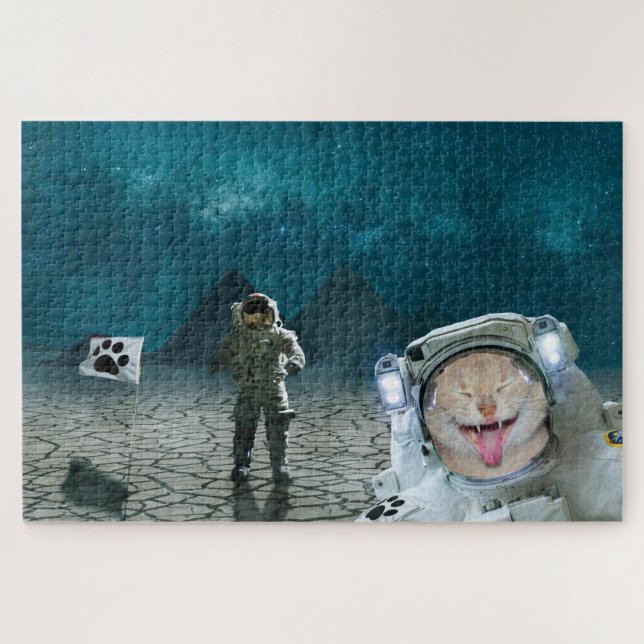 Quebra-cabeça Astronauta Gato Engraçado No Espaço (Horizontal)