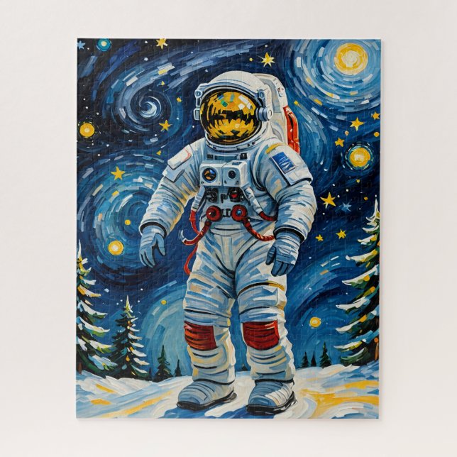 Quebra-cabeça Astronauta na Floresta de Inverno (Vertical)