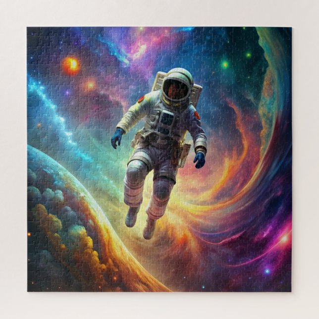 Quebra-cabeça Astronauta suspenso no espaço em meio à nebulosa g (Vertical)