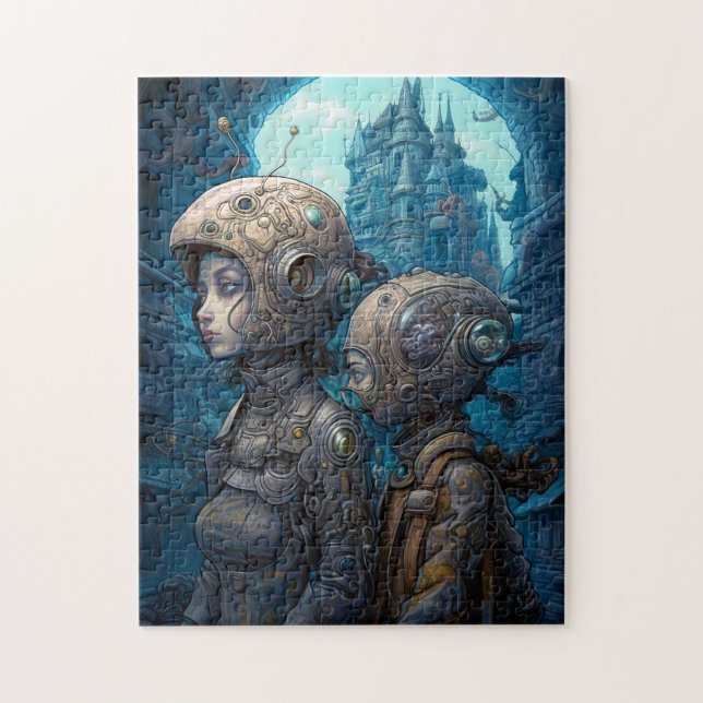 Quebra-cabeça Astronautas Raparigas Surreal Ficção Científica (Vertical)