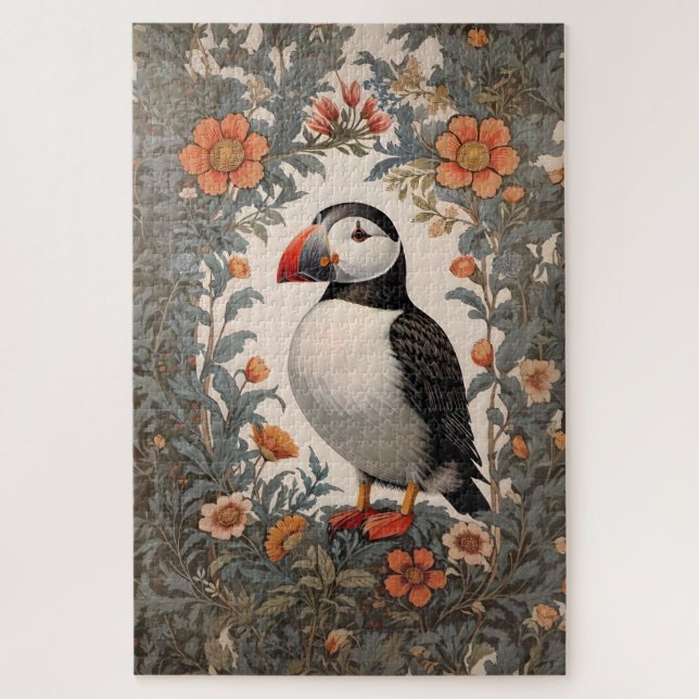 Quebra-cabeça Atlantic Puffin William Morris Inspirou Floral (Vertical)