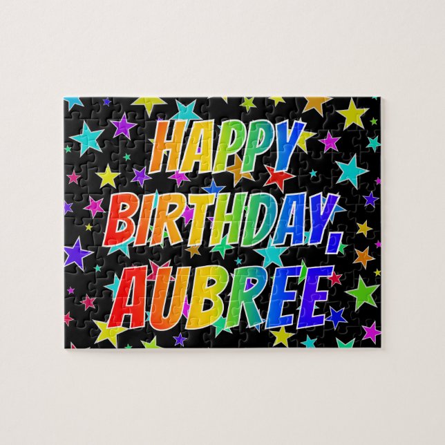Quebra-cabeça "AUBREE" Primeiro Nome, Divertido "FELIZ ANIVERSÁR (Horizontal)