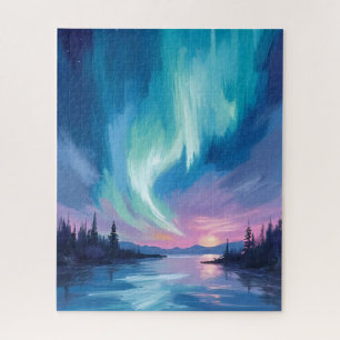 Quebra-cabeça Aurora Boreal Inverno Aquarela