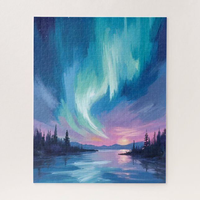 Quebra-cabeça Aurora Boreal Inverno Aquarela (Vertical)