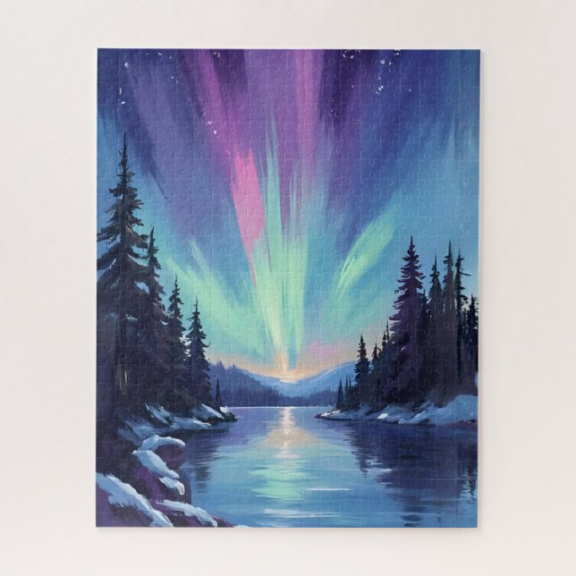 Quebra-cabeça Aurora Boreal | Luzes do Norte Aquarela (Vertical)
