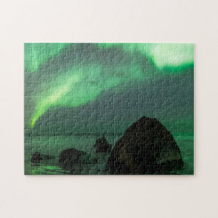 Quebra-cabeça Aurora Boreal Praia Lofoten Noruega