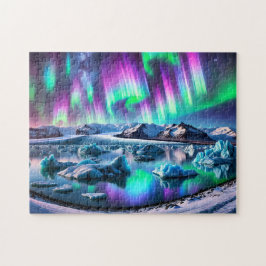 Quebra-cabeça Aurora Borealis Iceland Northern Lights Landscape
