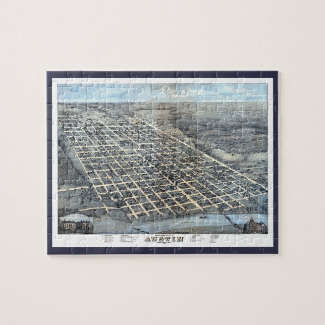 Quebra-cabeça Austin, Texas Antique Aerial City Map de 1873 (Horizontal)