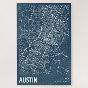 Quebra-cabeça Austin Texas City Map Line Art Blue Impressão