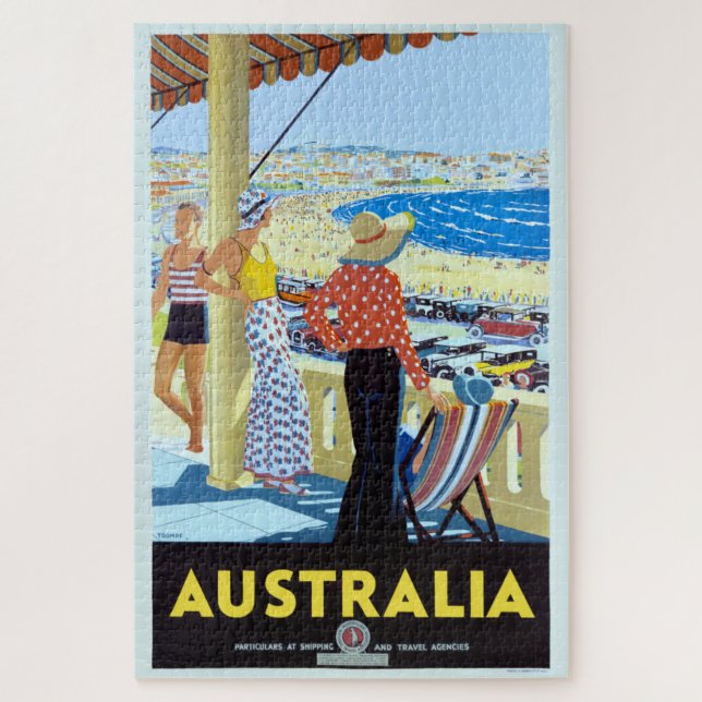 Quebra-cabeça AUSTRÁLIA 1920 BONDI BEACH POSTER DE VIAGENS Jigse (Vertical)