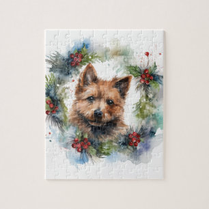 Quebra-cabeça Austrália Terrier Christmas Wreath Festivo Pup
