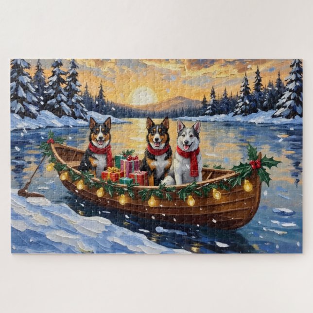 Quebra-cabeça Australian Cattle Dog Christmas Boat Holiday (Horizontal)