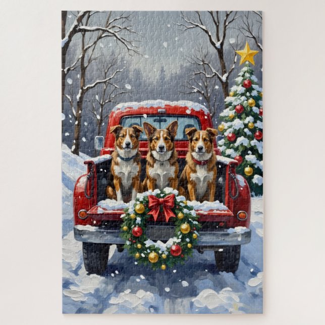 Quebra-cabeça Australian Cattle Dog Christmas Red Truck Holiday (Vertical)