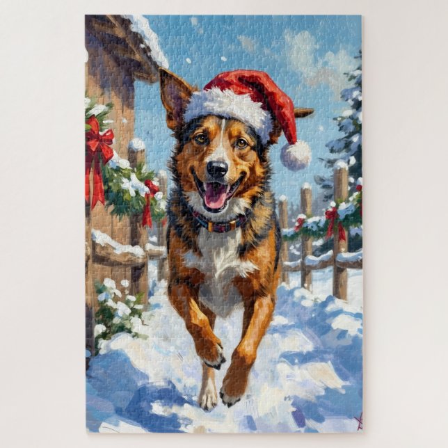 Quebra-cabeça Australian Cattle Dog Red Heeler Christmas (Vertical)