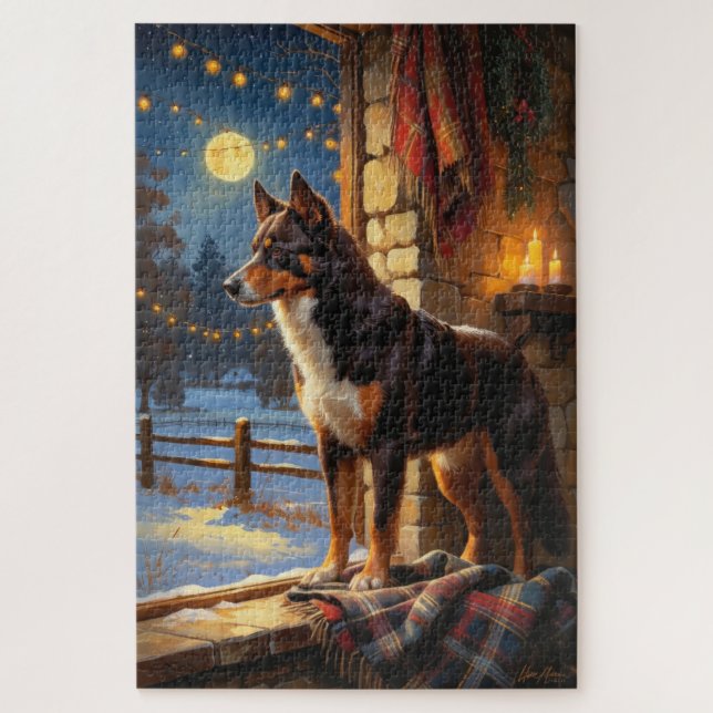 Quebra-cabeça Australian Kelpie Com Luzes De Natal Feriado (Vertical)