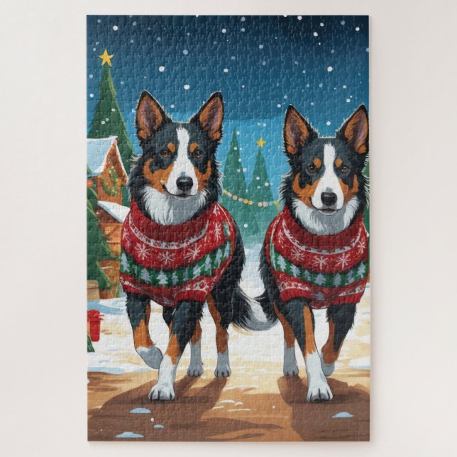 Quebra-cabeça Australian Kelpie Dogs Christmas Snow Holiday (Vertical)