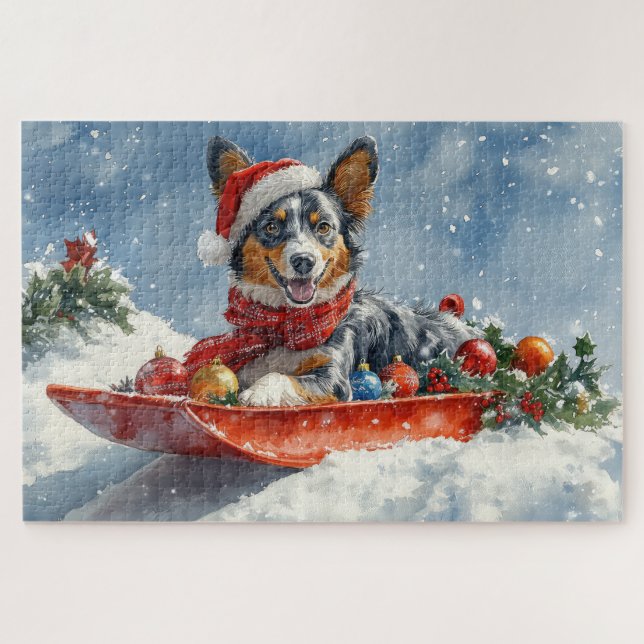 Quebra-cabeça Australian Kelpie em Trenó Let it Snow Natal (Horizontal)