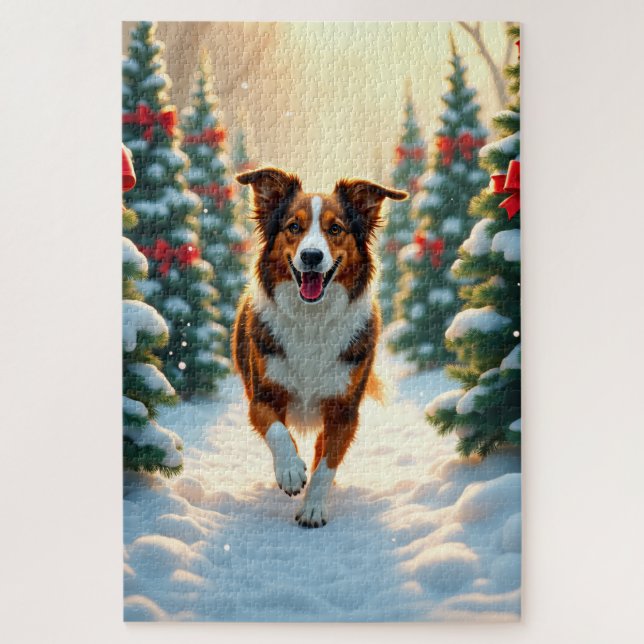 Quebra-cabeça Australian Shepherd Christmas Tree Farm Painting (Vertical)