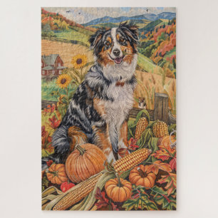 Quebra-cabeça Australian Shepherd Colheita de Outono Dia de Ação