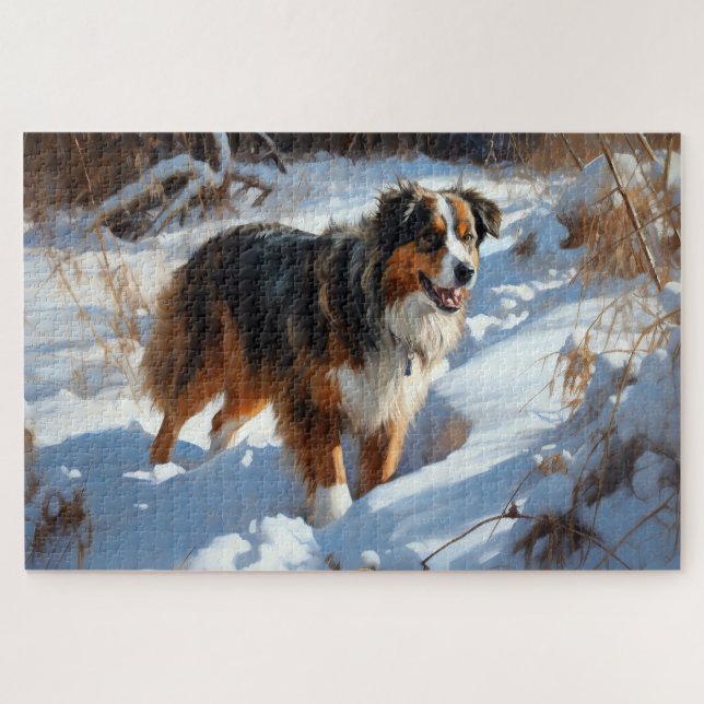 Quebra-cabeça Australian Shepherd Deixe Nevar Natal (Horizontal)