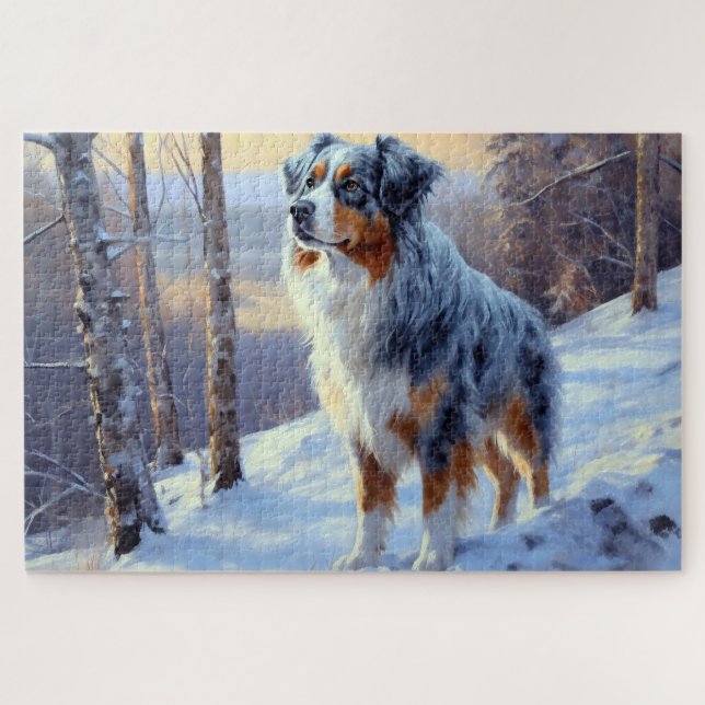 Quebra-cabeça Australian Shepherd Deixe Nevar Natal (Horizontal)