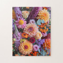 Quebra-cabeça Autumn Bouquet with Dahlias, Freesias, and Gerbera