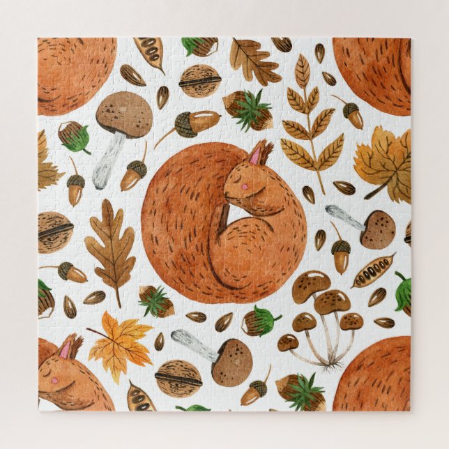 Quebra-cabeça Autumn Dreams: Watercolor Squirrel Haven (Vertical)