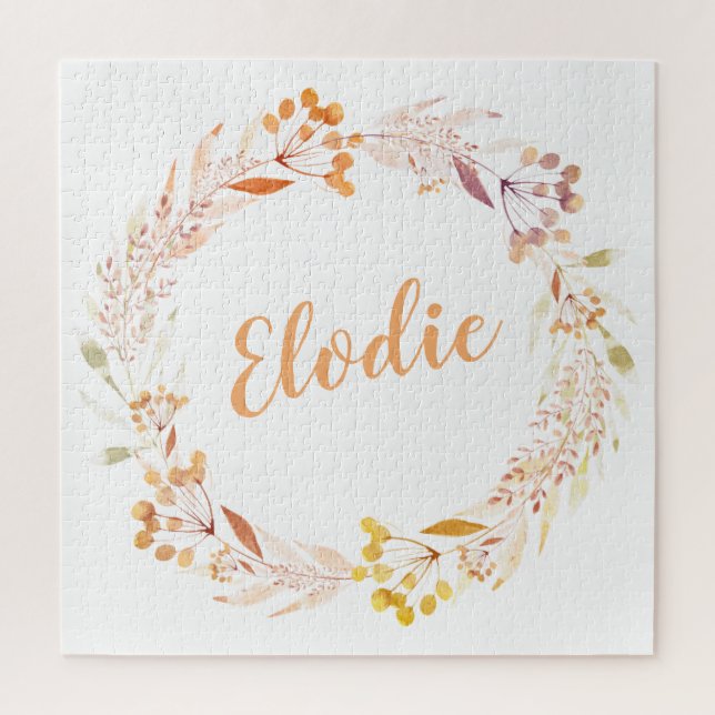 Quebra-cabeça Autumn Floral Watercolor Wreath Boho Personalizado (Vertical)