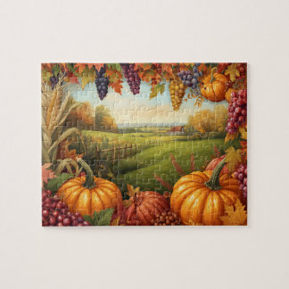 Quebra-cabeça Autumn Harvest Pumpkin Grape Farm Landscape