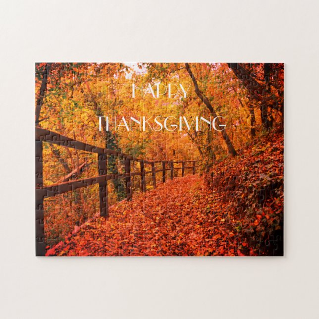 Quebra-cabeça Autumn Queda Modern Ação de Graças Deixa Laranja (Horizontal)