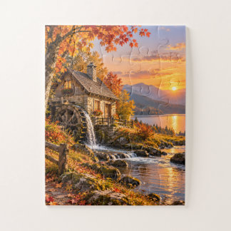 Quebra-cabeça Autumn Watermill Sunset Jigsaw Puzzle