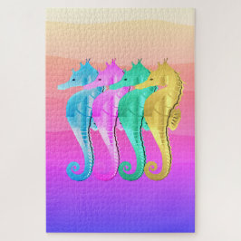 Quebra-cabeça Ave náutica/rosa/azul/cavalo marinho dourado lança