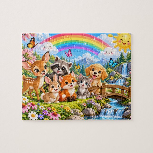 Quebra-cabeça Aventura de Animais da Floresta Fofa (Horizontal)