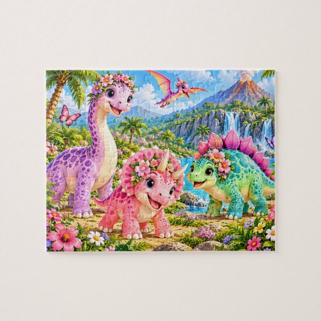 Quebra-cabeça Aventura de Dinossauro Fofo (Horizontal)