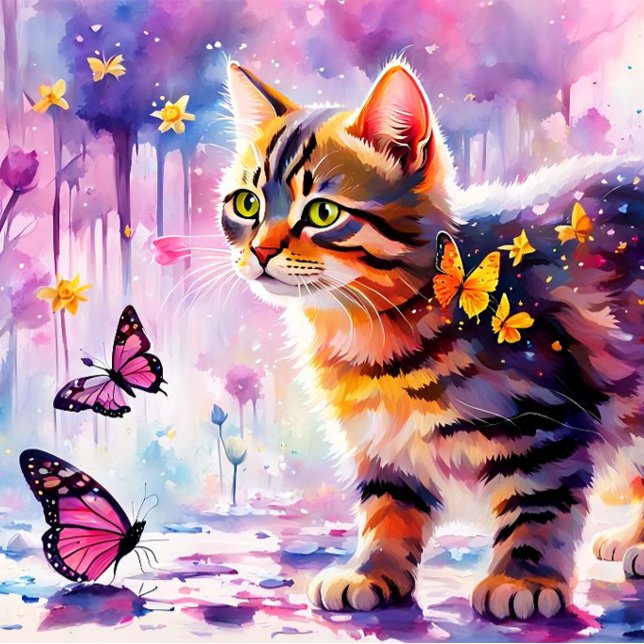 Quebra-cabeça Aventura do Gatinho na Floresta da Borboleta (Kitten and butterflies, a sweet way to spend the day to playing. )