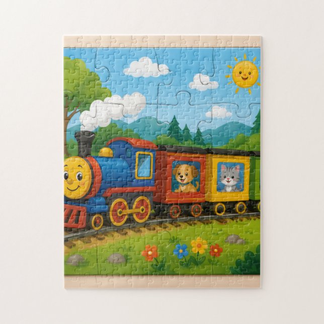 Quebra-cabeça Aventura do Trem de Animais Felizes Puzzle (Vertical)