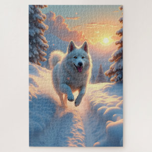 Quebra-cabeça Aventura Natalina de Samoyed na Montanha Nevada