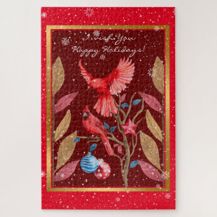 Quebra-cabeça Aves Cardinais na Árvore de Natal Personalizam