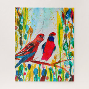 Quebra-cabeça Aves rosella na arte aquática das árvores