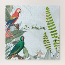 Aves Tropicais - Papagaios e Folhagem