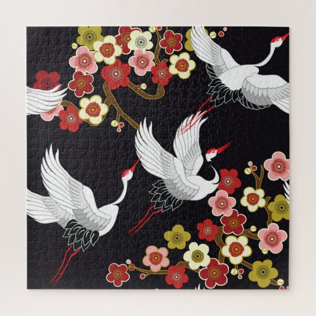 Quebra-cabeça Aves Voadoras: Crane Heron Japonês. (Vertical)