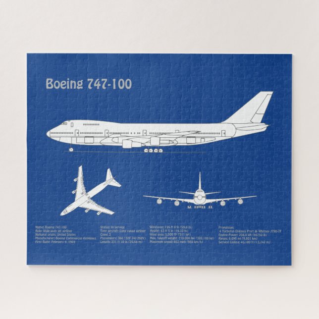 Quebra-cabeça Avião 747 - Plano de desenho do avião ABD (Horizontal)