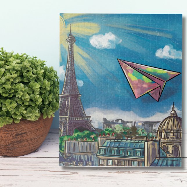 Quebra-cabeça Avião Colorido Voando Paris, Torre Eifel (Criador carregado)