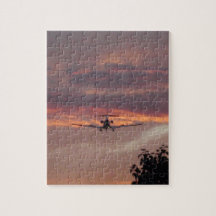 Avião Comercial Aterrissando Ao Pôr do Sol