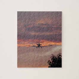 Quebra-cabeça Avião Comercial Aterrissando Ao Pôr do Sol